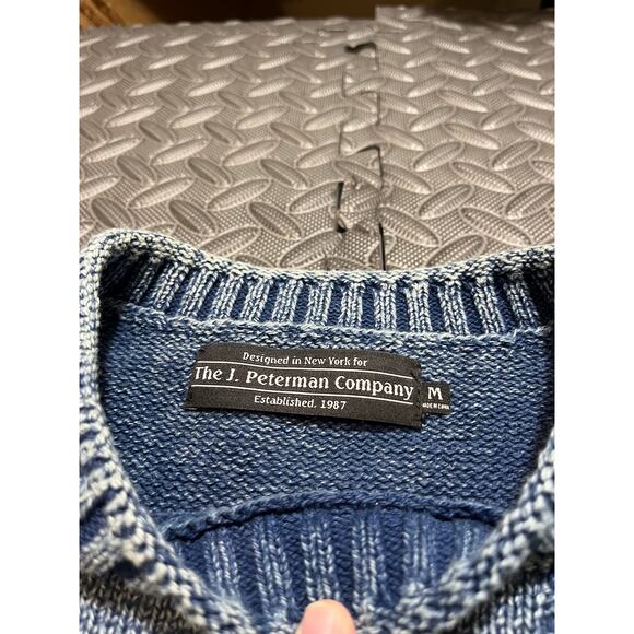 The J Peterman Company Indigo Dye Knit Sweater Sailor Anchor Nautical Mens Med - Picture 3 of 8